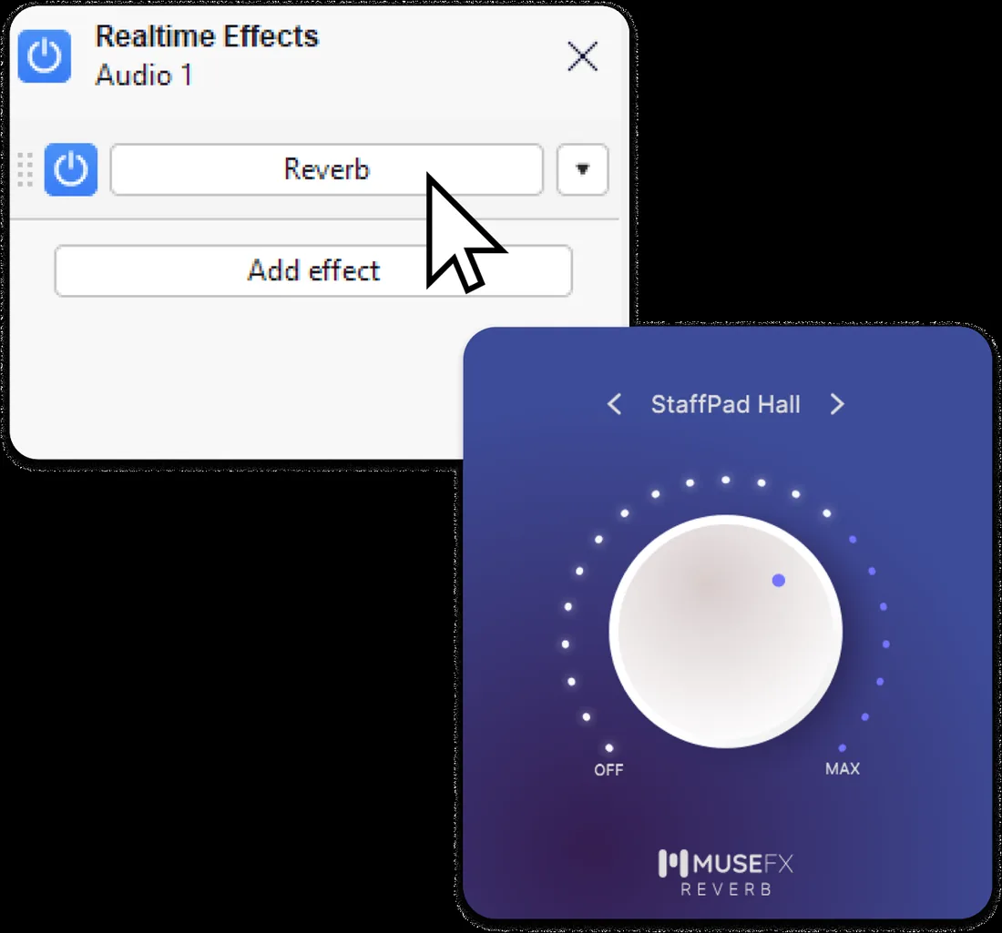 MuseFX Reverb selected in Audacity's Realtime Effects panel